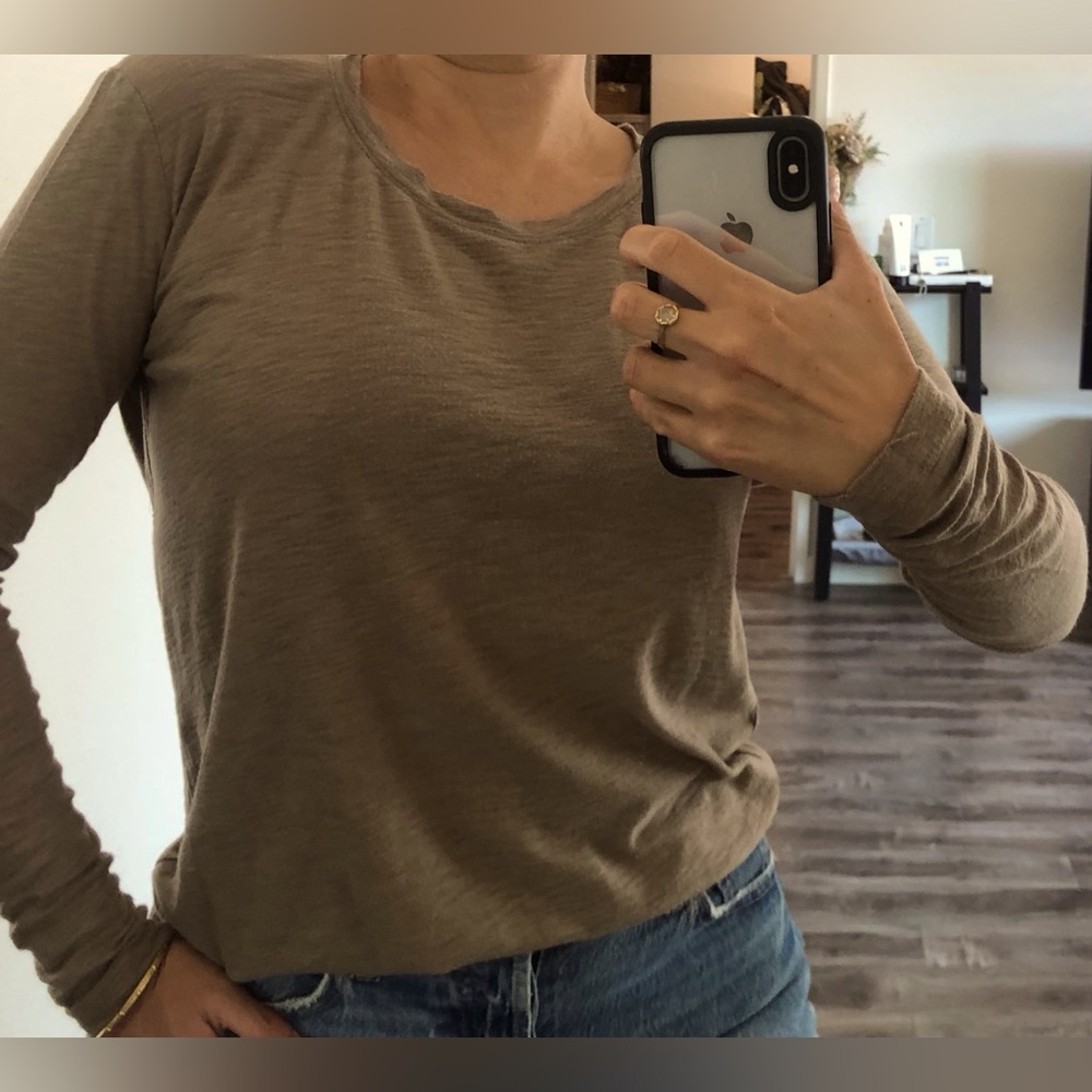 James Perse Light Brown Tee Cotton Long Sleeve Basic Layering T-Shirt S